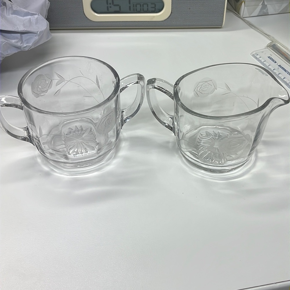 Rose etched sugar and creamer set